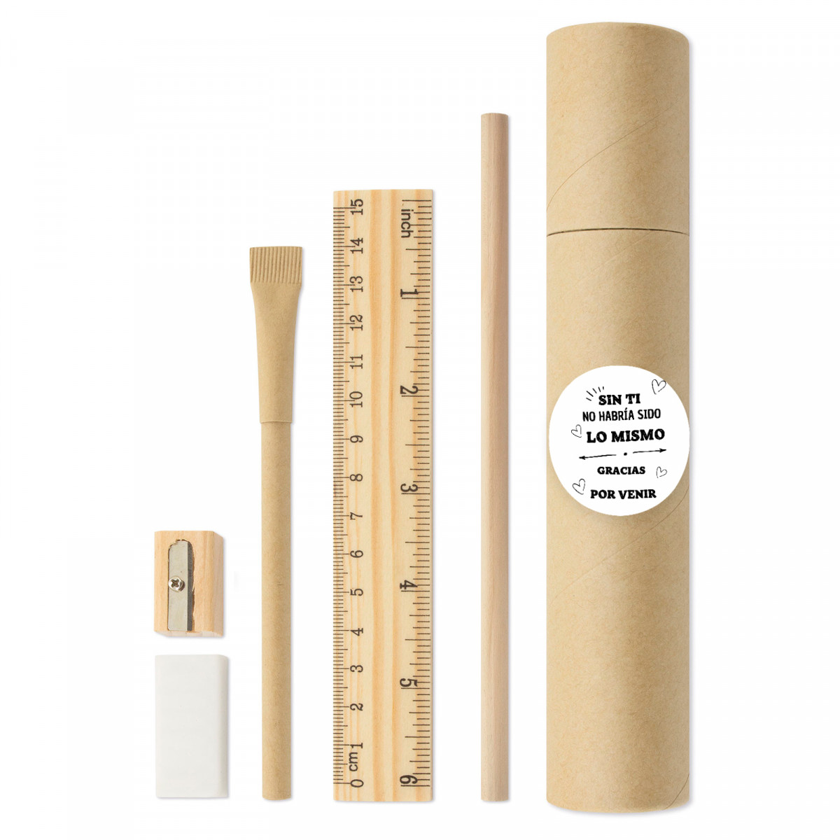 Set de escritura eco presentado en estuche con adhesivo de agradecimiento