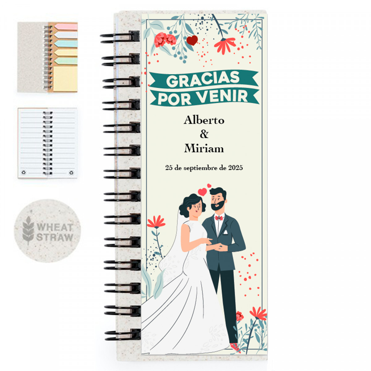 Bloc de notas con post it personalizado para detalles bodas