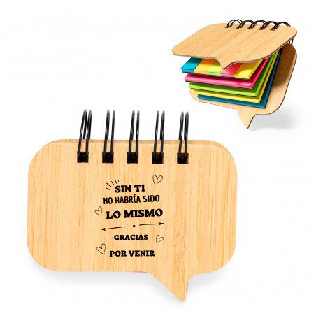 Bloc de notas con tapas de bambú y adhesivo de agradecimiento para detalles