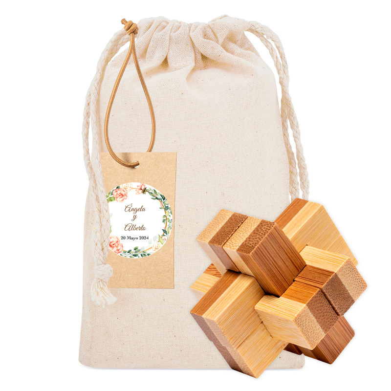 Juego De Habilidad De Bambú En Bolsa De Algodón Con Etiqueta