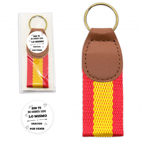 Recuerdos para Empresas y Eventos Llavero de España con adhesivo de agradecimiento