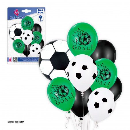 Set de Globos de Fútbol Pack de 9 Piezas para Decoración de Fiestas y Cumpleaños Temáticos