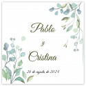 Adhesivo cuadrado 5 x 5 cm hojas personalizado bodas