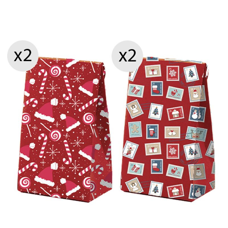 Bolsas de navidad 4 unidades 18x23cm rojas