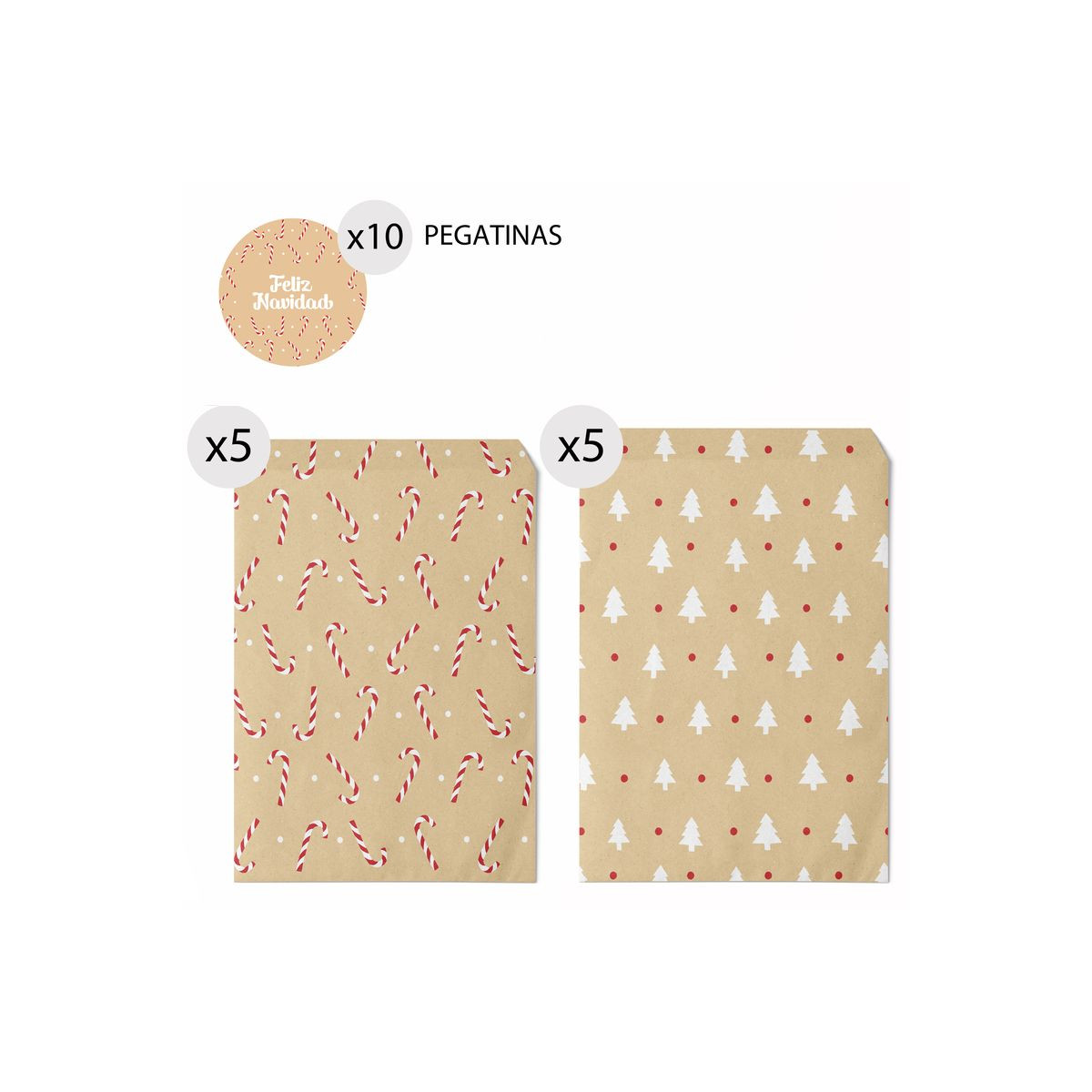 Sobres de 16x24 para Navidad de papel kraft 10 unidades y pegatinas
