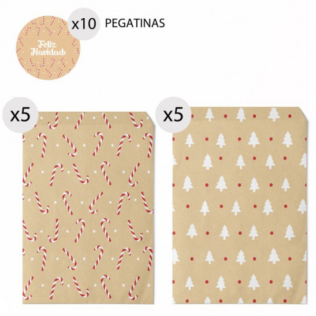 Sobres de 16x24 para Navidad de papel kraft 10 unidades y pegatinas