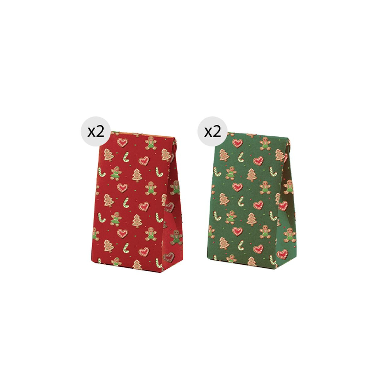 Bolsas para navidad 4 unidades 11.5x14cm verde y roja con motivos