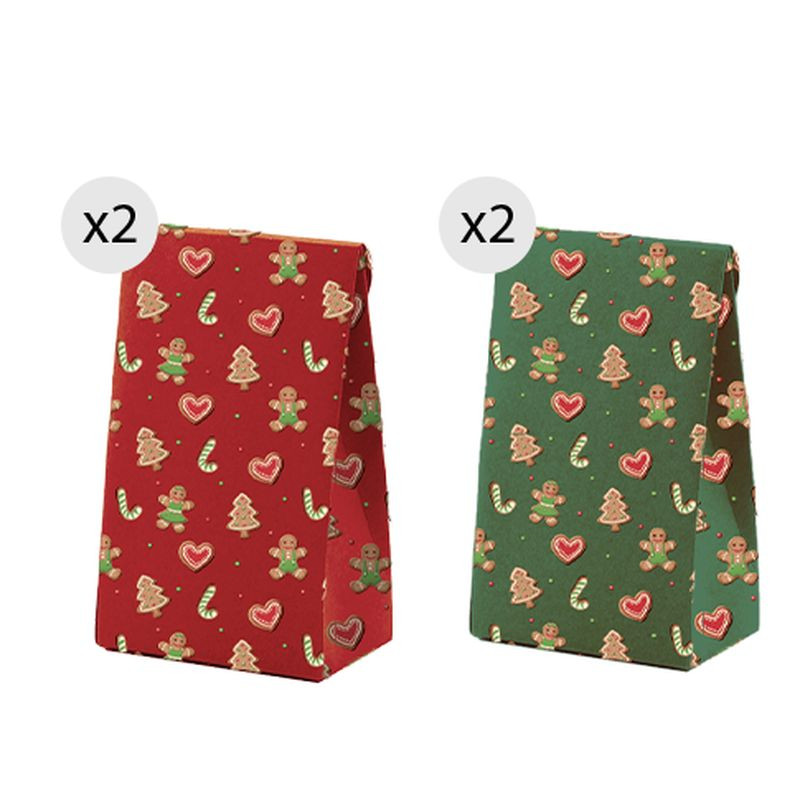 Bolsas para navidad 4 unidades 11.5x14cm verde y roja con motivos