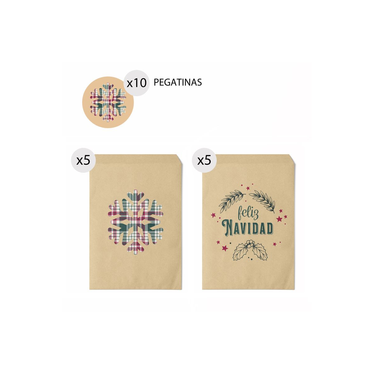 Sobres de kraft vintage para Navidad 10 unidades 13x16 y pegatinas