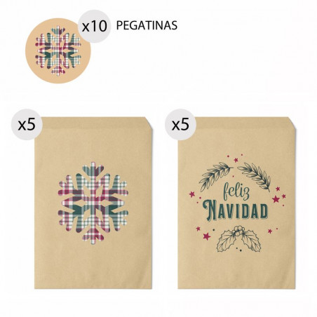 Sobres de kraft vintage para Navidad 10 unidades 13x16 y pegatinas