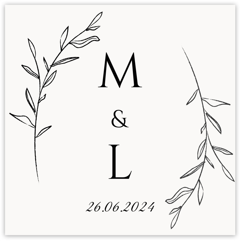 Adhesivo 5 x 5 cm personalizado con iniciales para bodas
