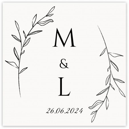 Adhesivo 5 x 5 cm personalizado con iniciales para bodas