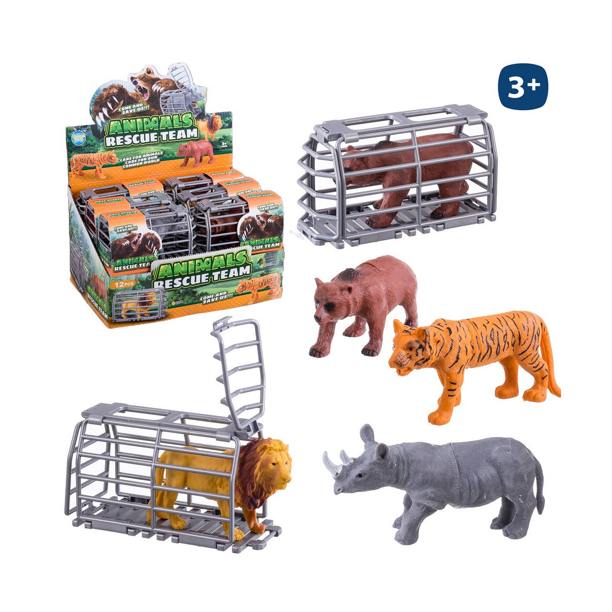 Figura de animal con jaula rescat para niños y niñas