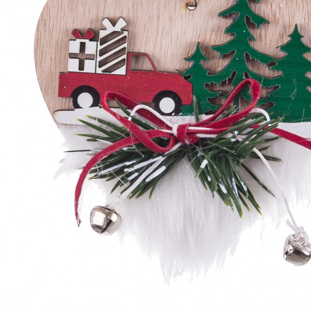 Adorno navideño de madera en forma de corazón Decoración rústica con coche y abetos