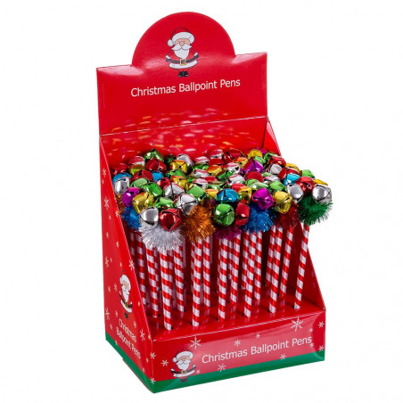 Bolígrafos navideños con cascabeles de colores