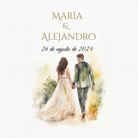 Adhesivo 5 x 5 cm pareja de novios personalizado