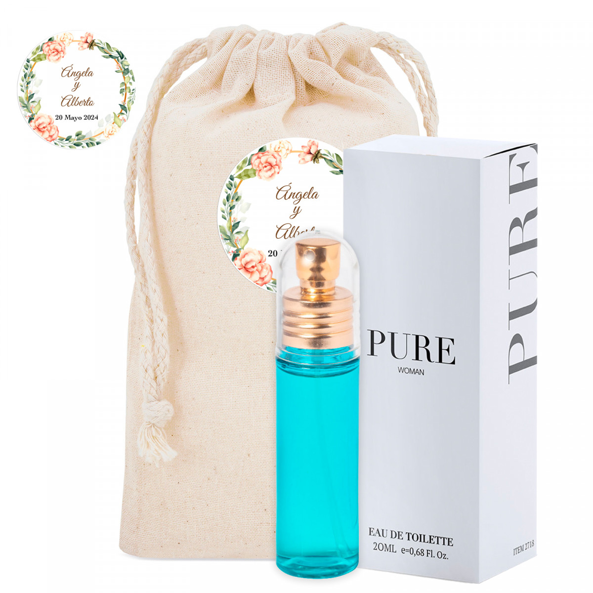 Perfume Pure Woman en Bolsa de Algodón con Adhesivo Personalizado
