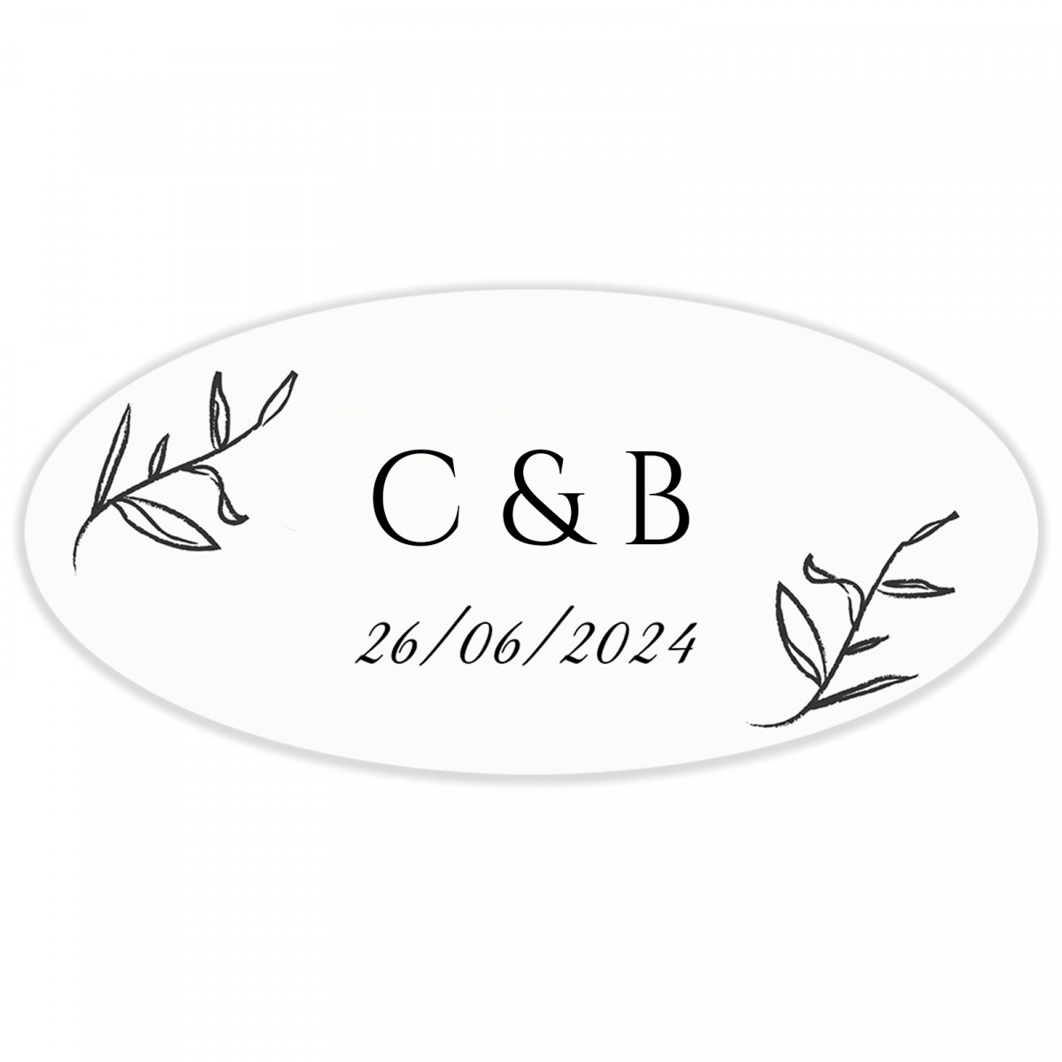 Adhesivo con iniciales personalizado 4,2 x 2,2 cm ovalado