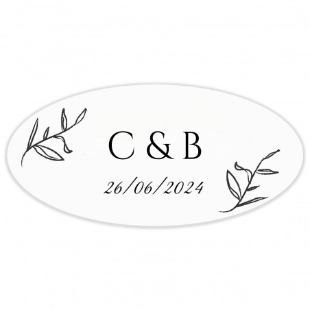 Adhesivo con iniciales personalizado 4,2 x 2,2 cm ovalado