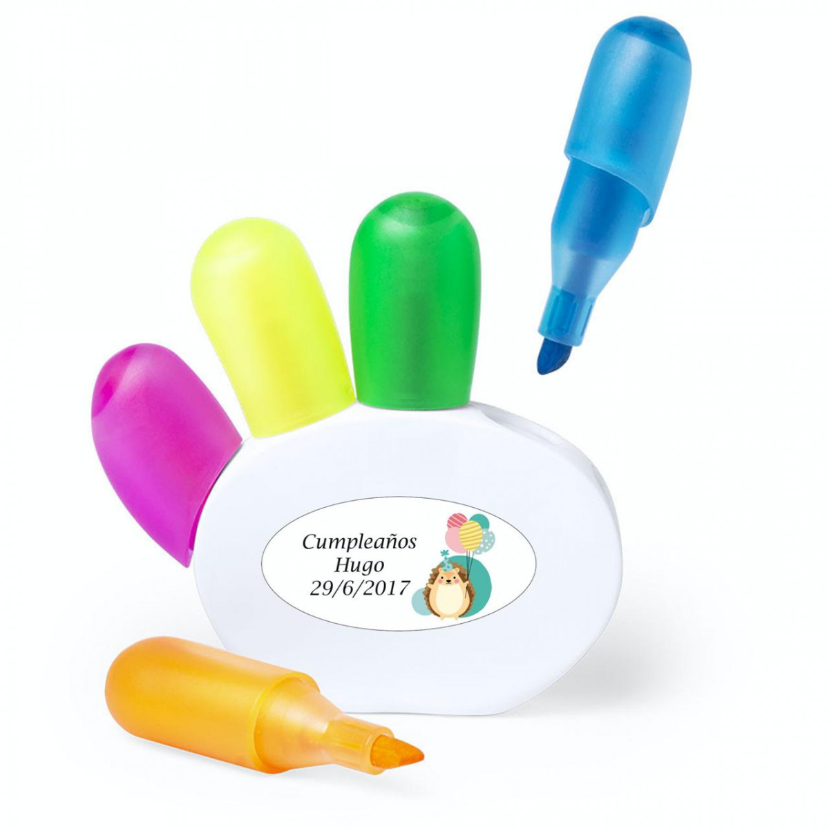 Marcadores fluorescentes con adhesivo personalizado de cumpleaños