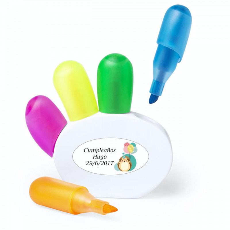 Marcadores fluorescentes con adhesivo personalizado de cumpleaños