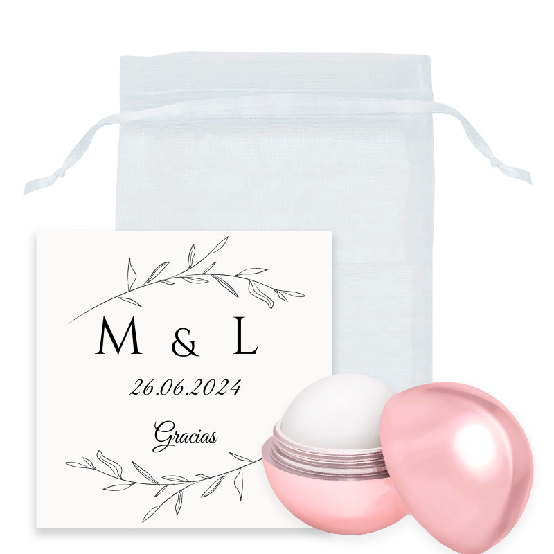 Recordatorios Personalizados Invitados Bálsamo labial en bolsa de organza