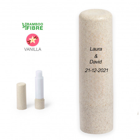Bálsamo labial ecológico con aroma a vainilla personalizado para detalles