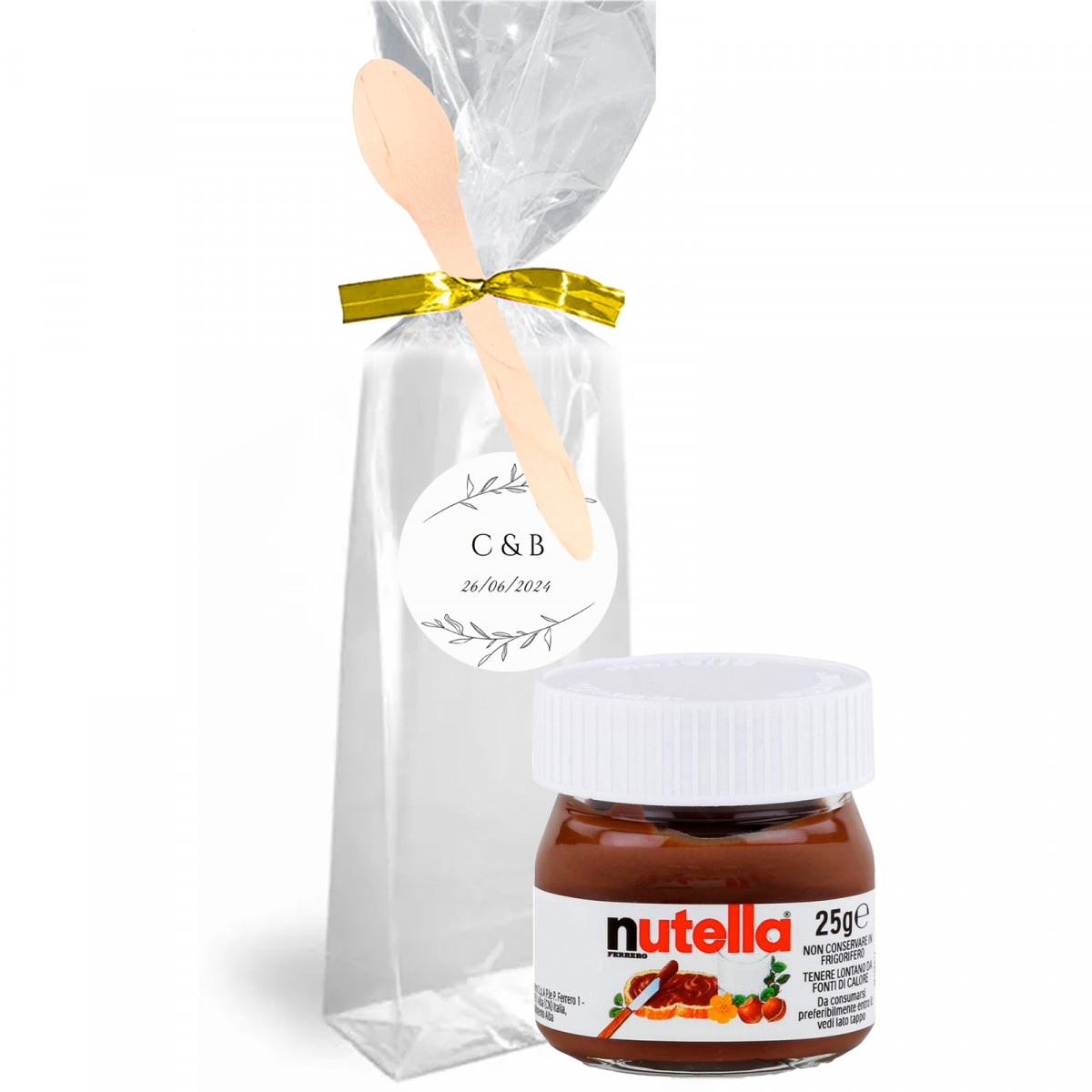 Recuerdos para Invitados Nutella 25 g. en Bolsa Personalizada con Cuchara