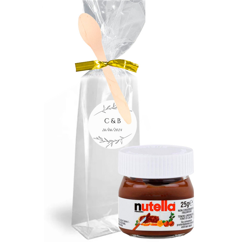 Recuerdos para Invitados Nutella 25 g. en Bolsa Personalizada con Cuchara