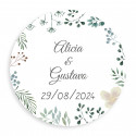 Adhesivo personalizable redondo 3cm herbal minimalista para bodas