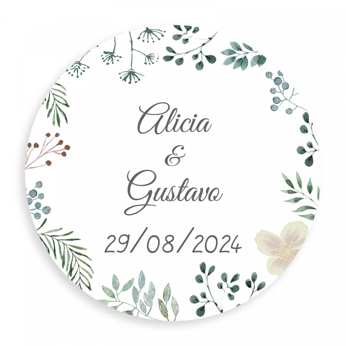 Adhesivo personalizable redondo 3cm herbal minimalista para bodas