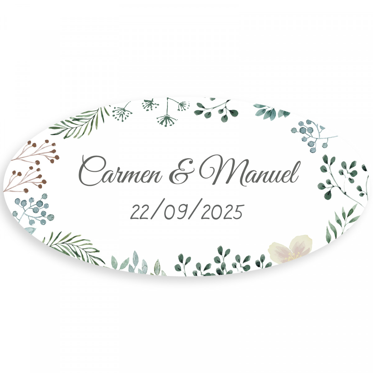 Adhesivo personalizable ovalado herbal minimalista para decoración de detalles de invitados