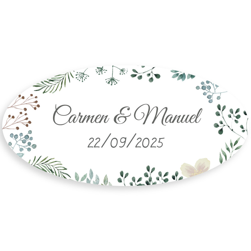 Adhesivo personalizable ovalado herbal minimalista para decoración de detalles de invitados