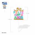 Vela blanca feliz cumpleaños en forma con lazo