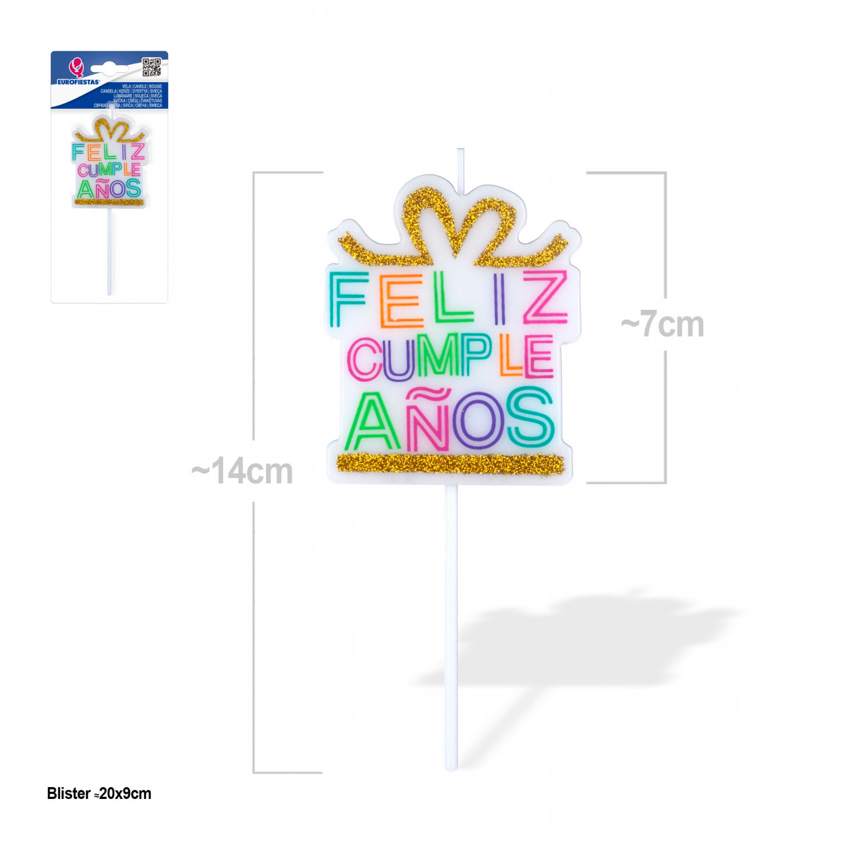 Vela blanca feliz cumpleaños en forma con lazo