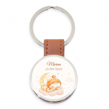 Llavero redondo metálico con adhesivo con bebé para detalles bautizo