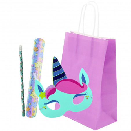 Antifaz infantil con pulsera y lápiz de unicornio en bolsa para niñas