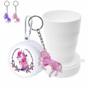 Vaso plegable reutilizable con adhesivo de unicornio y llavero