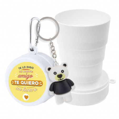 Vaso plegable reutilizable con adhesivo para amigo y llavero de oso para regalar