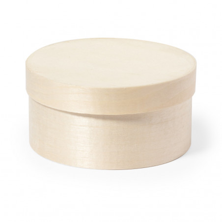 Caja redonda con tapa de madera y adhesivo de bautizo unisex personalizado