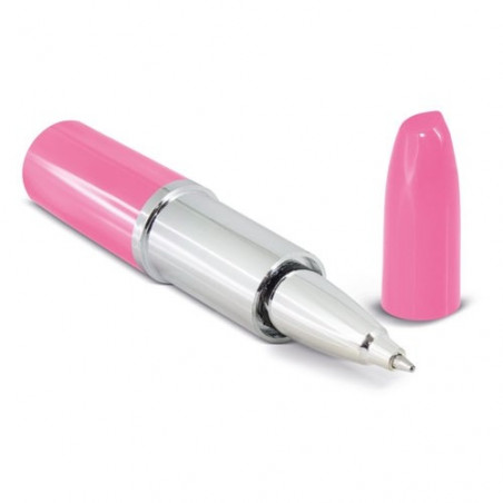Bolígrafo y brillo labial con formas en color rosa con estuche personalizado para bodas