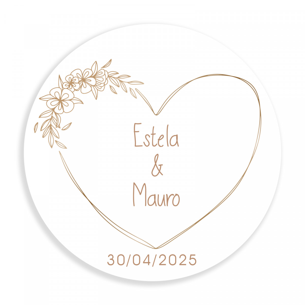 Adhesivo 3cm con corazón con líneas minimalistas redondo personalizable para bodas