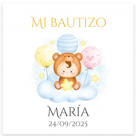 Adhesivo 5x5cm cuadrado con bebé en nube