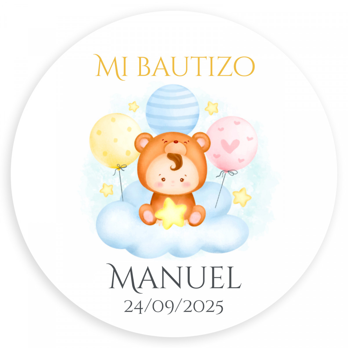 Adhesivo 5cm personalizado con bebé en nube