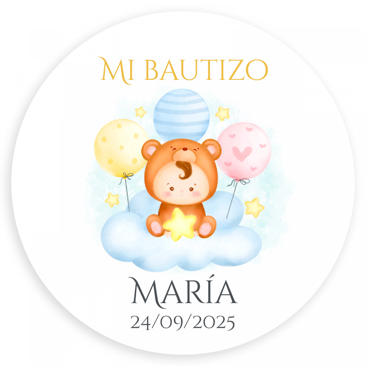 Adhesivo 3cm con bebé en nube personalizable