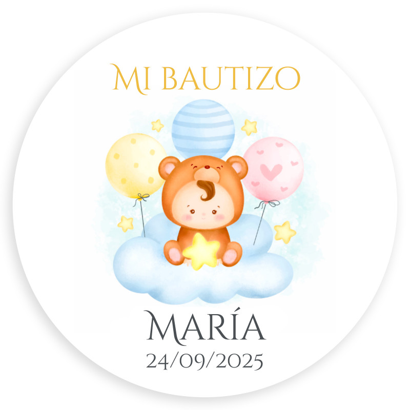 Adhesivo 3cm con bebé en nube personalizable