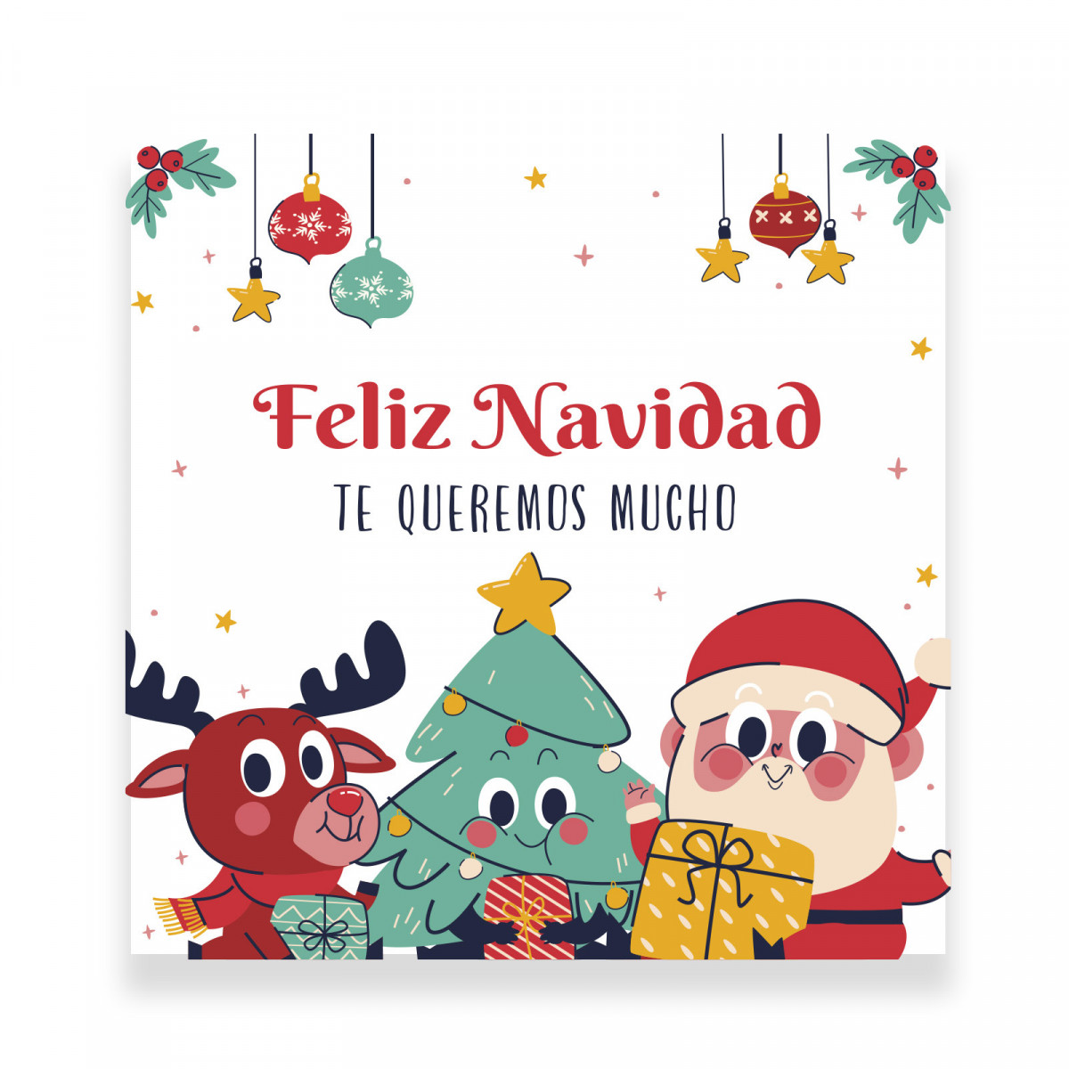 Adhesivo de Navidad 5x5cm personalizable con diseño de Papá Noel y amigos