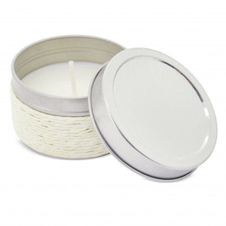 Vela aromática blanca con adhesivo de oso personalizable para bautizo