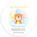 Vela aromática blanca con adhesivo de oso personalizable para bautizo