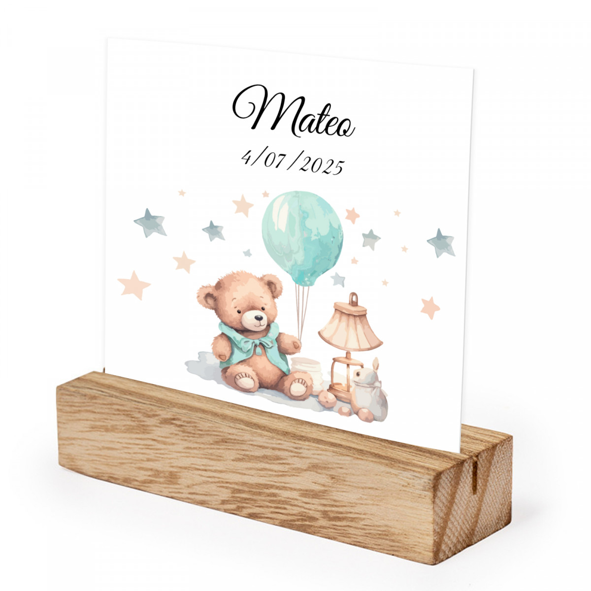 Recordatorios Bautizo Soporte de Madera con Tarjeta Personalizada